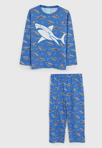Pijama Kyly Longo Infantil Tubarão Azul