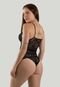 Body Feminino Fitss Renda Preto Lingerie Transparente Alcinha Decote V - Marca Fitss