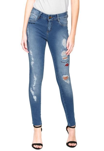 Calça Jeans Local Skinny Bordada Azul - Marca Local