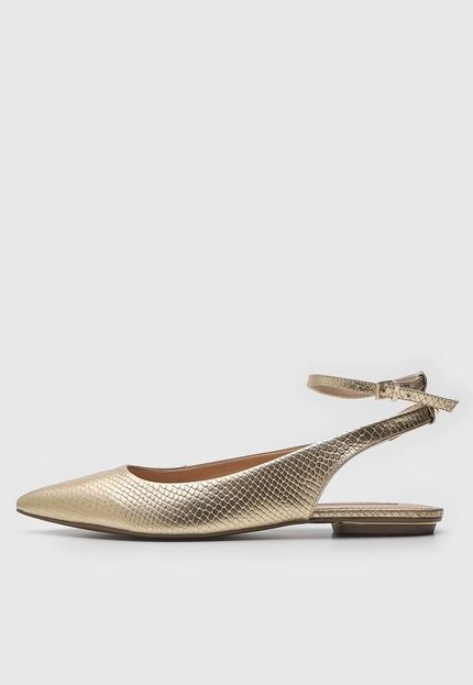 Sapatilha Slingback de Couro Jorge Bischoff Metalizada Dourada - Marca Jorge Bischoff