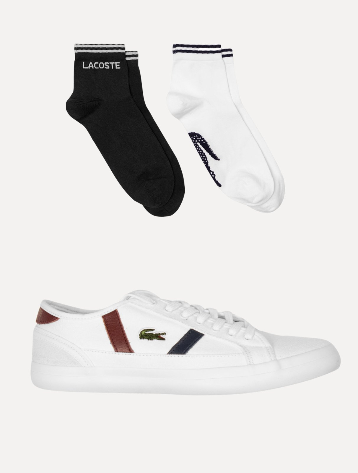 Kit Lacoste Tênis Masculino Sideline Canvas Branco e Meias Cano Curto Sport Low - Marca Lacoste