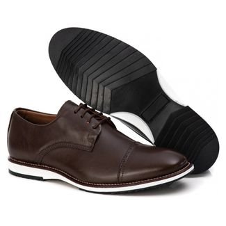Sapato Oxford Casual Masculino Brogue Premium Couro Confort Bege