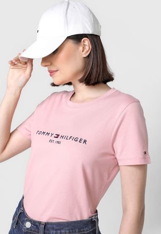 Camiseta Tommy Hilfiger Logo Rosa - Compre Agora