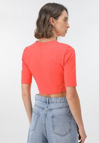 Camiseta Cropped Calvin Klein Jeans Logo Coral