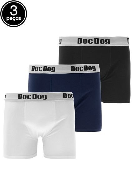 Kit 3pçs Cueca Doc Dog Boxer Logo Branco/Preto/Azul-marinho - Marca Doc Dog