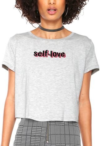 Camiseta Cropped My Favorite Thing(s) Self-Love Cinza