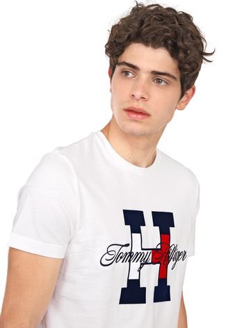 Camiseta Tommy Hilfiger Bordada Branca - Compre Agora