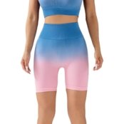 Shorts Feminino Cintura Alta Sem Costura e Flexível  Rosa e Azul - Marca Importado