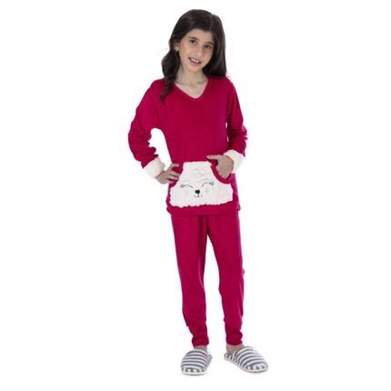 Pijama Plush Infantil De Menina Inverno Com Bolso Kanguru  - Marca Victory