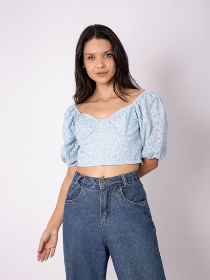 CROPPED LAISE MANGA BUFANTE AZUL CLARO - Marca RAIZZIS