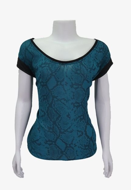 Blusa Shoulder Animal Print Azul Produto Gentilmente Usado - Marca EMIGÊ