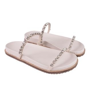 Sandalia Rasteira Papete Strass Off White Kuento Shoes