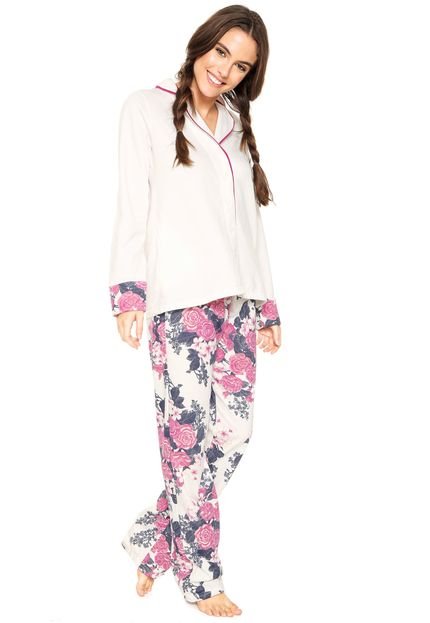 Pijama Mensageiro dos Sonhos Aberto Floral Branco/Rosa - Marca Mensageiro dos Sonhos