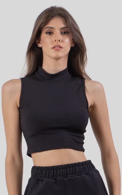 Cropped Fitss sem Mangas Top Regata Gola Alta Ribana Preto - Marca Fitss