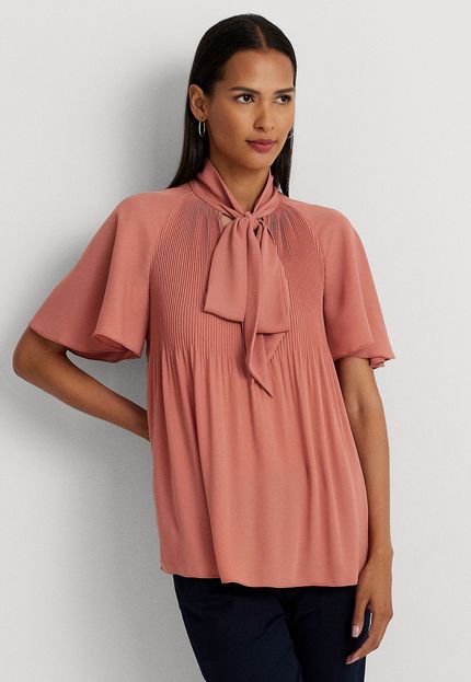 Blusa Lauren Ralph Lauren Reta Plissada Rosa - Marca Lauren Ralph Lauren