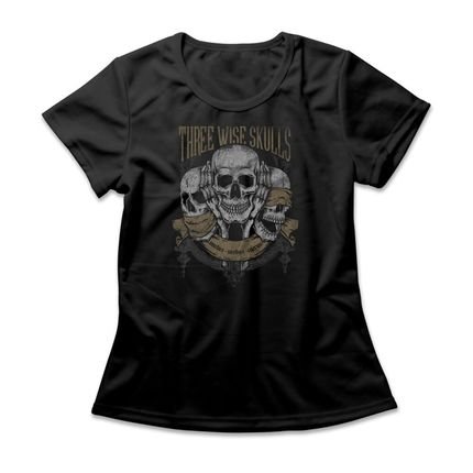 Camiseta Feminina Three Wise Skulls - Preto - Marca Studio Geek 