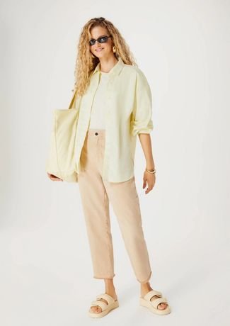 Camisa Feminina Oversized Em Tricoline - Amarelo