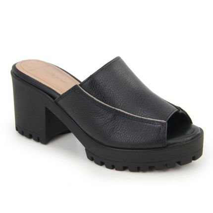 Tamanco Tratorado Feminino em Couro Legitimo Peep Toe Preto - Marca Rute Paula