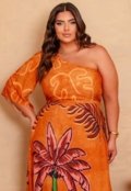 Vestido Feminino Plus Size Um Ombro Só  Marrom - Marca Predilects Plus