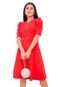 Vestido Midi Vermelho Cinto Ajustado e Manga Bufante Linha Luxo - Marca Ballad
