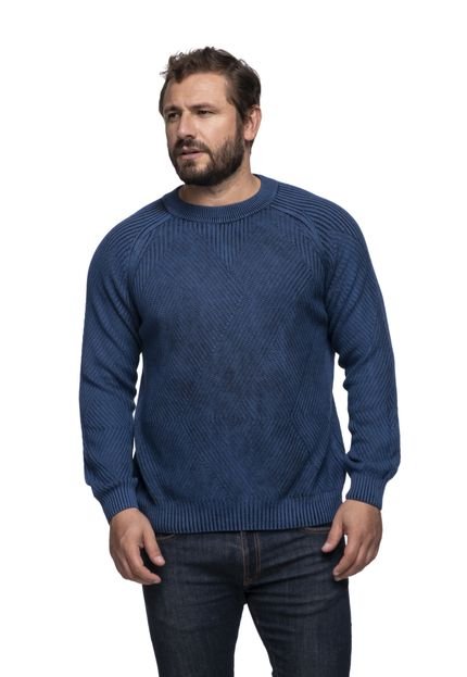 Suéter Masculino Tricô Algodão Gola Redonda Atenas 7184  Azul - Marca Officina do Tricô