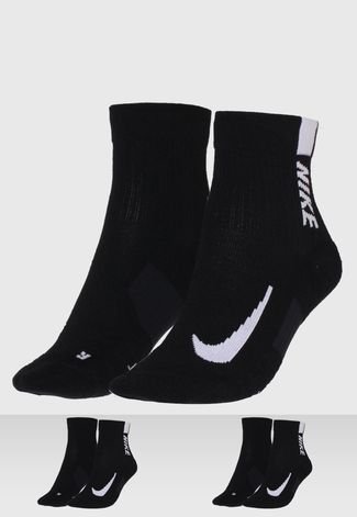 Kit 2pçs Meia Nike Cano Baixo Mltplier Ankle Preto