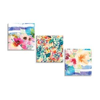 Conjunto de 3 Telas Decorativas em Canvas Wevans Flores Multicolorida