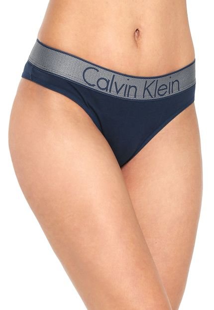 Calcinha Calvin Klein Underwear Tanga Logo Azul-Marinho - Marca Calvin Klein Underwear