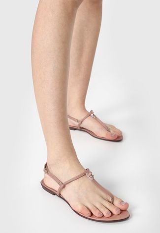 Rasteira DAFITI SHOES Com Pedras Nude - Compre Agora