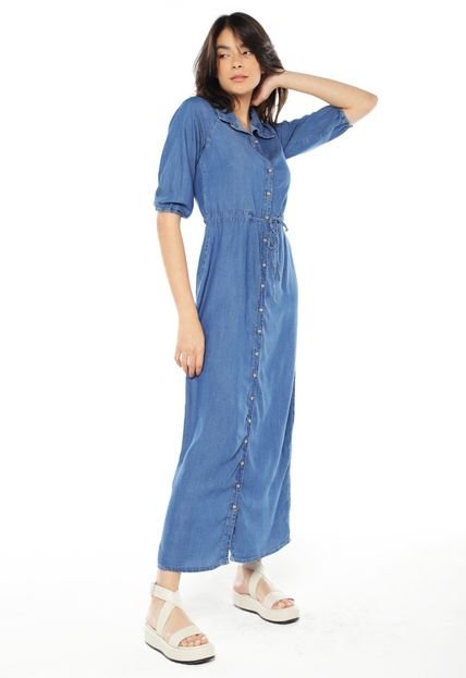 Vestido Jeans Longo Chemise com Manga Sob Azul - Marca SOB