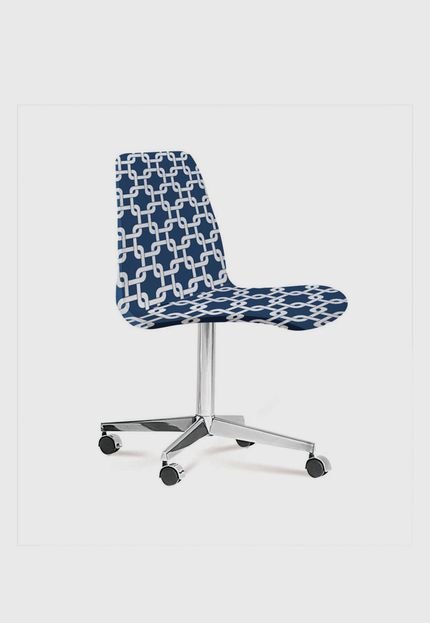 Cadeira Eames Base Cromada Com Rodizio Daf Azul/Branco - Marca Daf