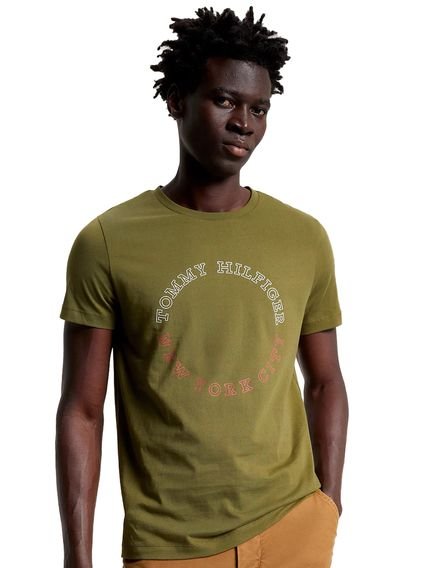 Camiseta Tommy Hilfiger Masculina Monotype Roundle Logo Verde Militar - Marca Tommy Hilfiger