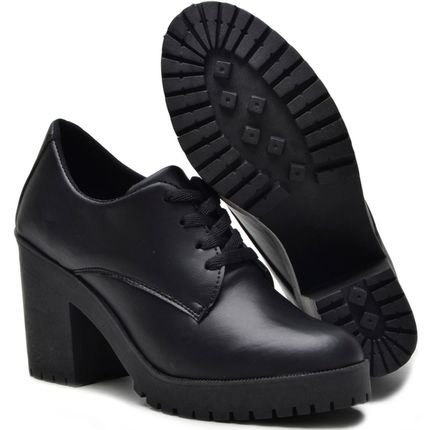 Sapato Oxford Feminino Sw Shoes Salto Alto Preto Fosco - Marca Sw Shoes
