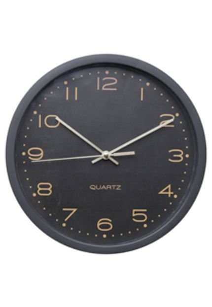 Relógio Parede Plástico Essential Round Preto E Dourado 25,4X4X25,4 Cm Urban - Marca Urban