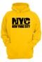 Moletom Moleton Blusa de Frio Casaco Amarelo Fechado com Capuz e Bolso Grosso Flanelado Estampa NYC City Preta - Marca MooBoo