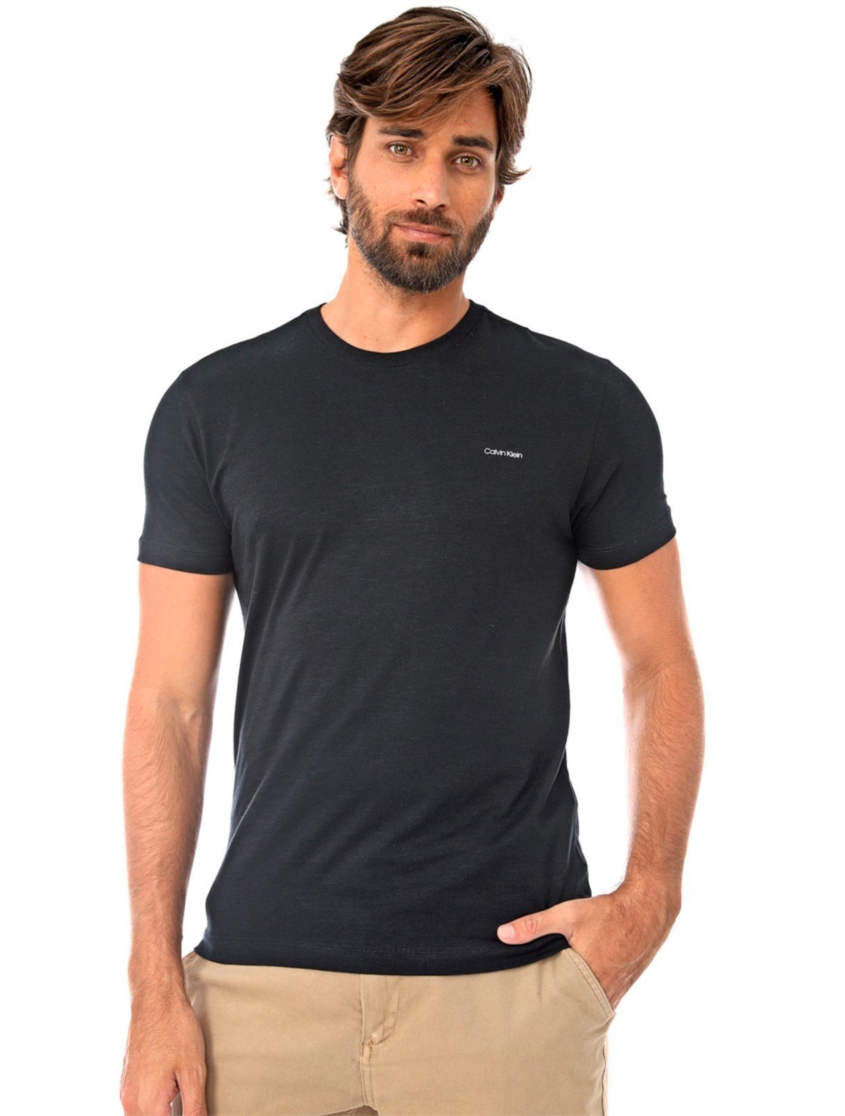 Camiseta Calvin Klein Masculina Slim Logo Flamê Preta - Marca Calvin Klein