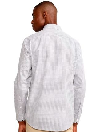 Camisa Aramis Masculina Slim Tricoline Micro Plaid Xadrez Branco/Azul