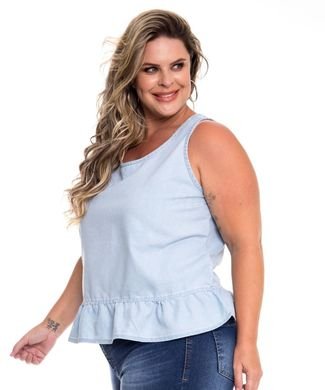 Regata Feminina Jeans Plus Razon Jeans Azul