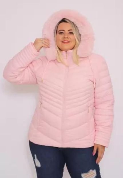 Jaqueta Plus Size para Inverno Bobojaco Nylon Capuz Removível Rosa - Marca Cia do Vestido