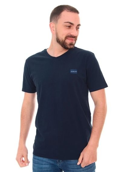 Camiseta Calvin Klein Jeans Masculina Gola V New Logo Blue Square Azul Marinho - Marca Calvin Klein