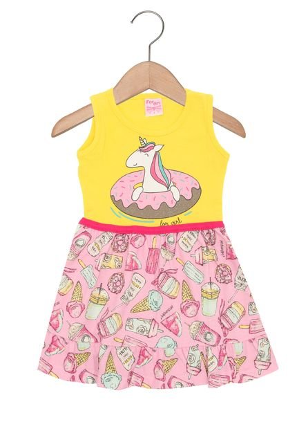 Vestido For Girl Flamingo Amarelo/Rosa - Marca For Girl