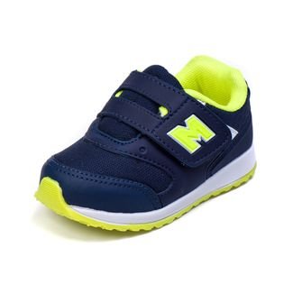 Tenis Infantil Masculino Calce Facil Bebê - AS163 Azul Marinho - Amarelo Limão