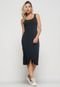 Vestido Salvatore Midi Fenda Canelado Preto - Marca Salvatore Fashion