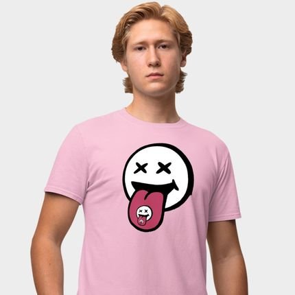Camisa Camiseta Genuine Grit Masculina Estampada Algodão 30.1 Smiley Face - P - Rosa Bebe - Marca Genuine