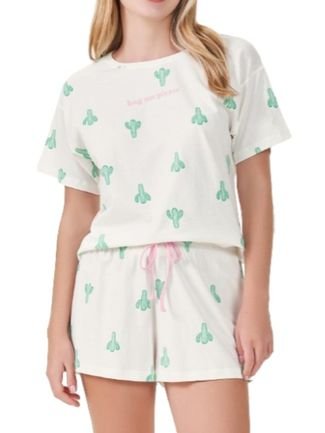 Pijama Feminino Curto Espaço Pijama 4010045 Branco