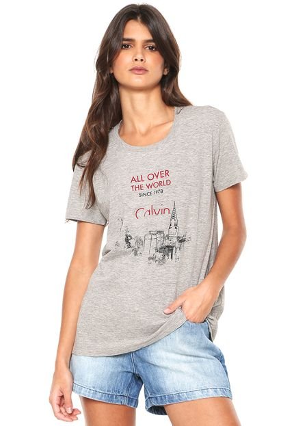 Camiseta Calvin Klein Jeans All Over The World Cinza - Marca Calvin Klein Jeans