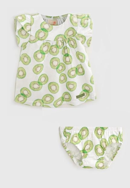 Vestido Green Infantil Com Tapa Fralda Branco/Verde - Marca Green