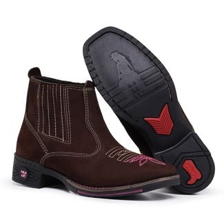 Bota Texana Feminina Bico Quadrado Botina Polo Art Couro Cafe