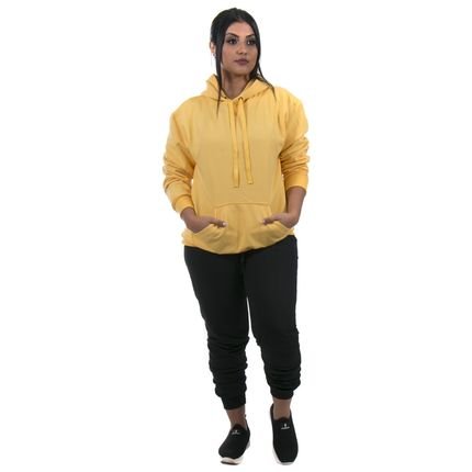 Conjunto Moletom Feminino Calça Preta e Blusa de Moletom cor Amarelo - Marca Ipê Mulato