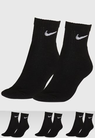 Kit 3pçs Meia Nike Cano Baixo Everyday Cush Ankle Preto